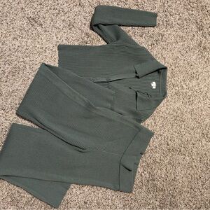 Aerie Ribbed Knit Cardigan and Pants Set - Green